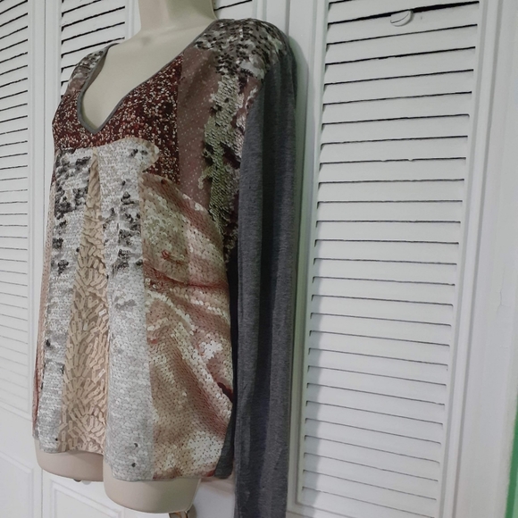 Zara Multicolored Grey Long Sleeve Top sz Medium - Picture 4 of 12